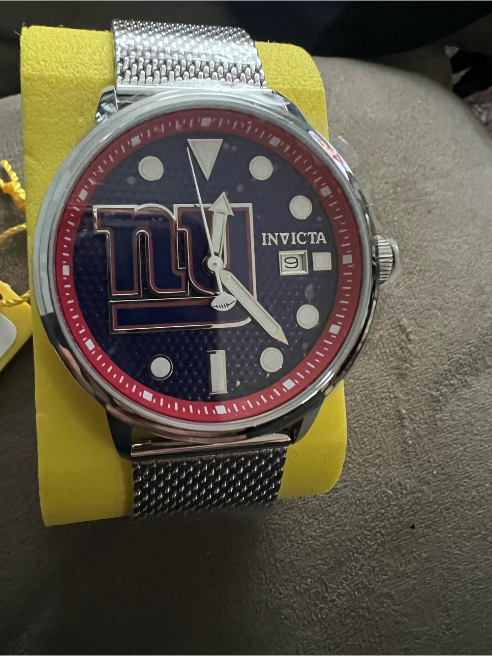 Invicta Men's Silver Mesh Watch with Navy Dial and Red Accent